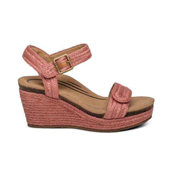 Aetrex Women's Sydney Quarter Strap Espadrille Wedge Sandals Raspberry Sandals UK 6383-656